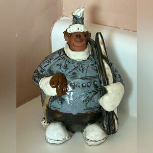 Sara Meadows Balloon People Pottery Art SKIER Winter Figure 5" Tall